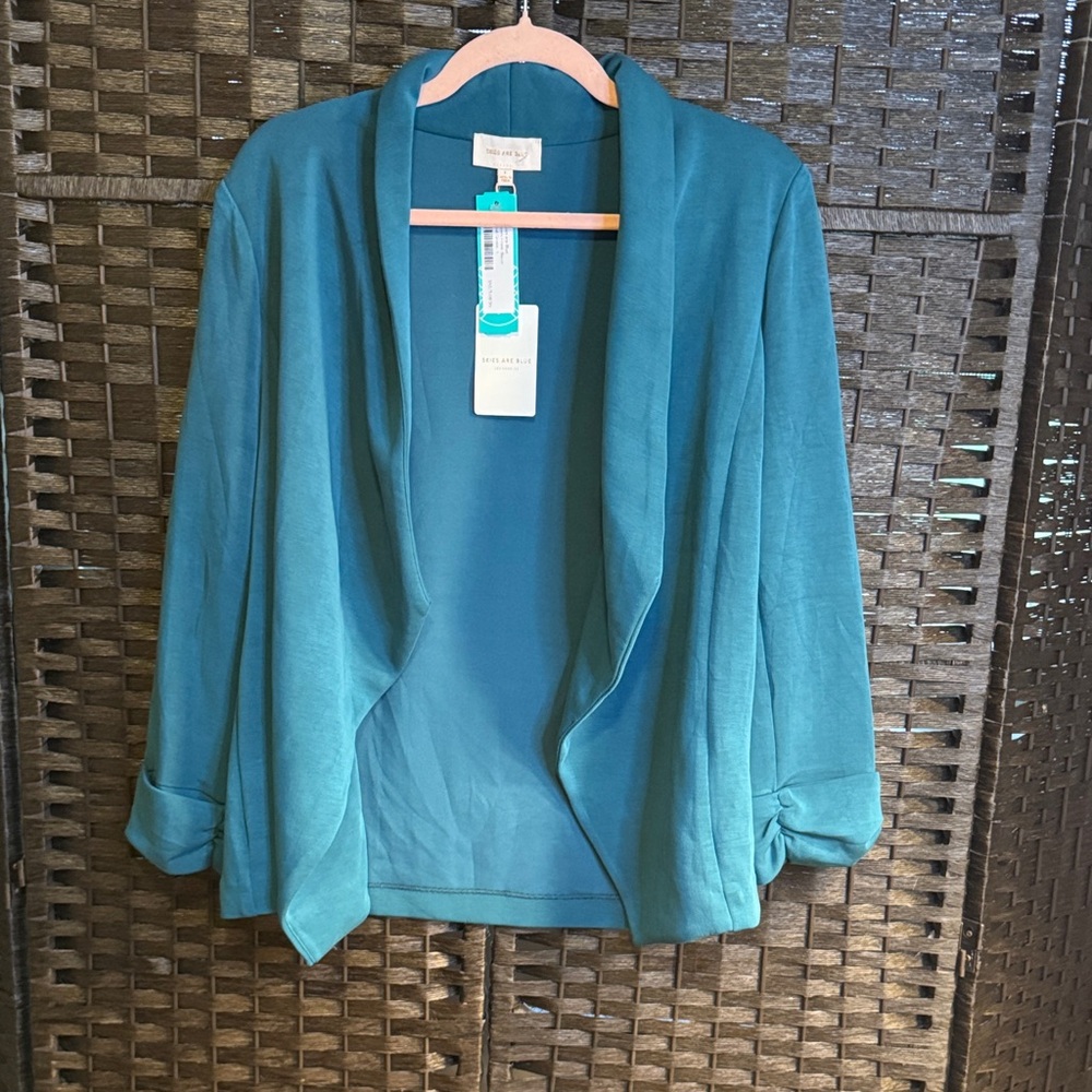 Skies Are Blue Open Front Blazer Teal Jacket Size Large